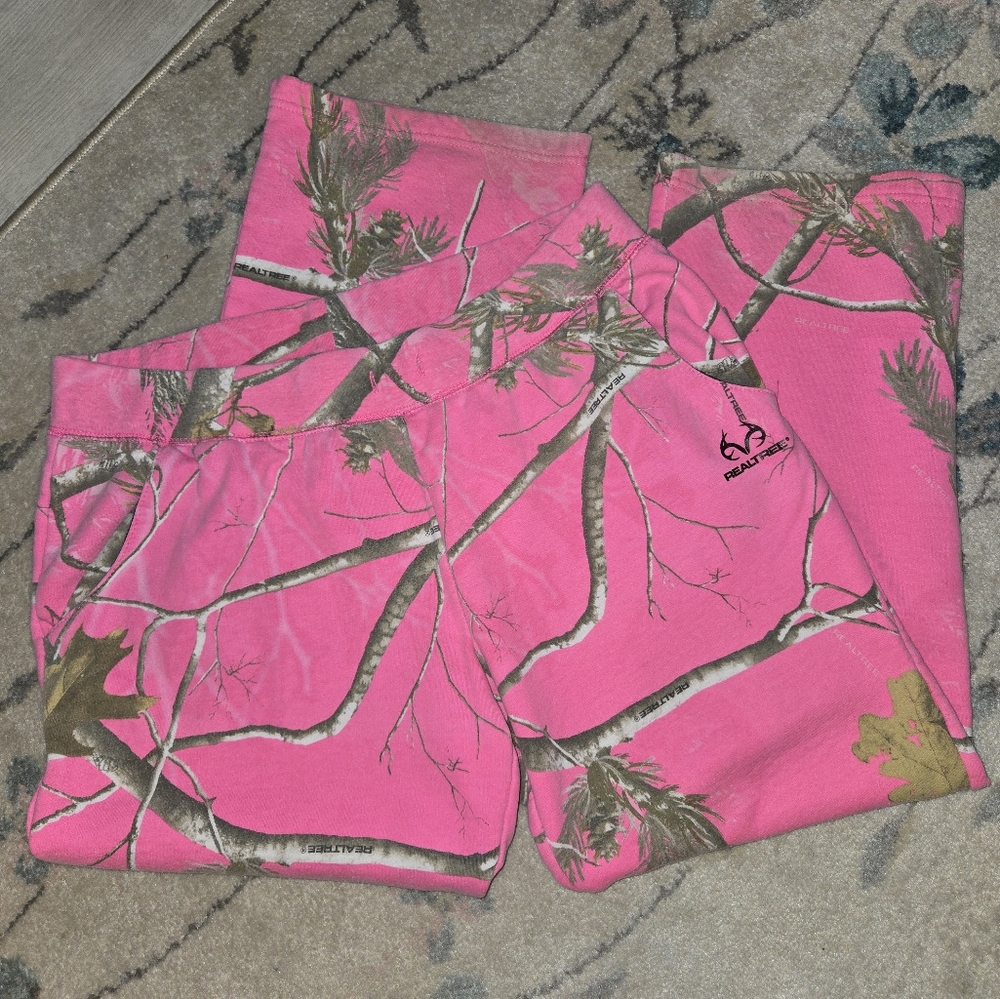 REALTREE WOMEN'S PINK & GREEN CAMO SWEATPANTS - XL - 2 POCKET - BEAUTIFUL CONDIT